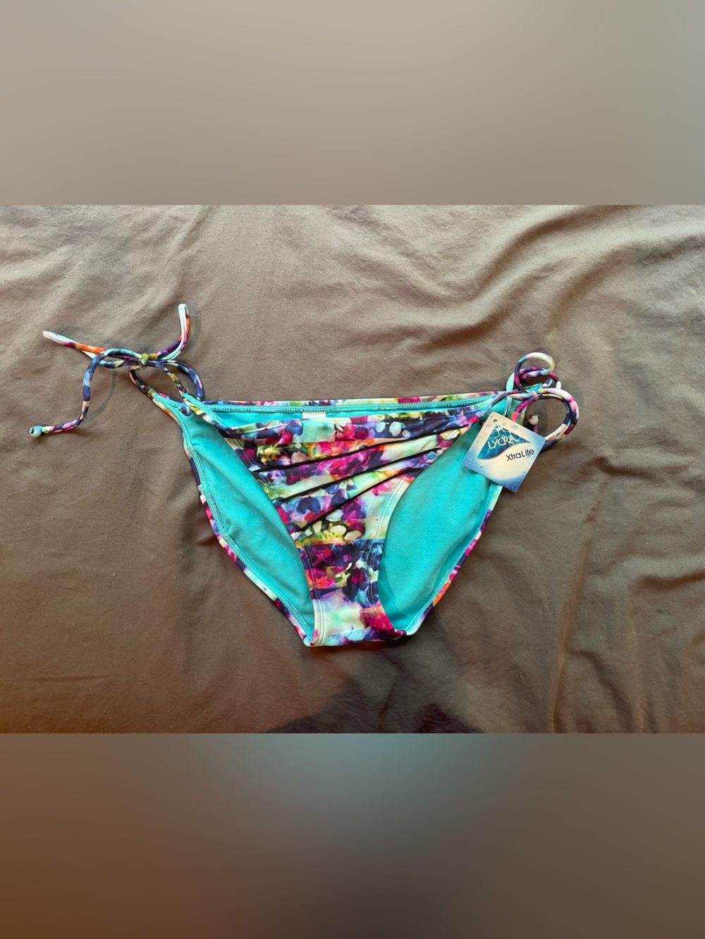 Athleta Turquoise Floral Side-Tie Bikini Bottom